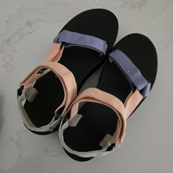 Teva Flatform Universal Velcro Sandals Sherbert Black Green Blue Coral Size 8 - Picture 3 of 8